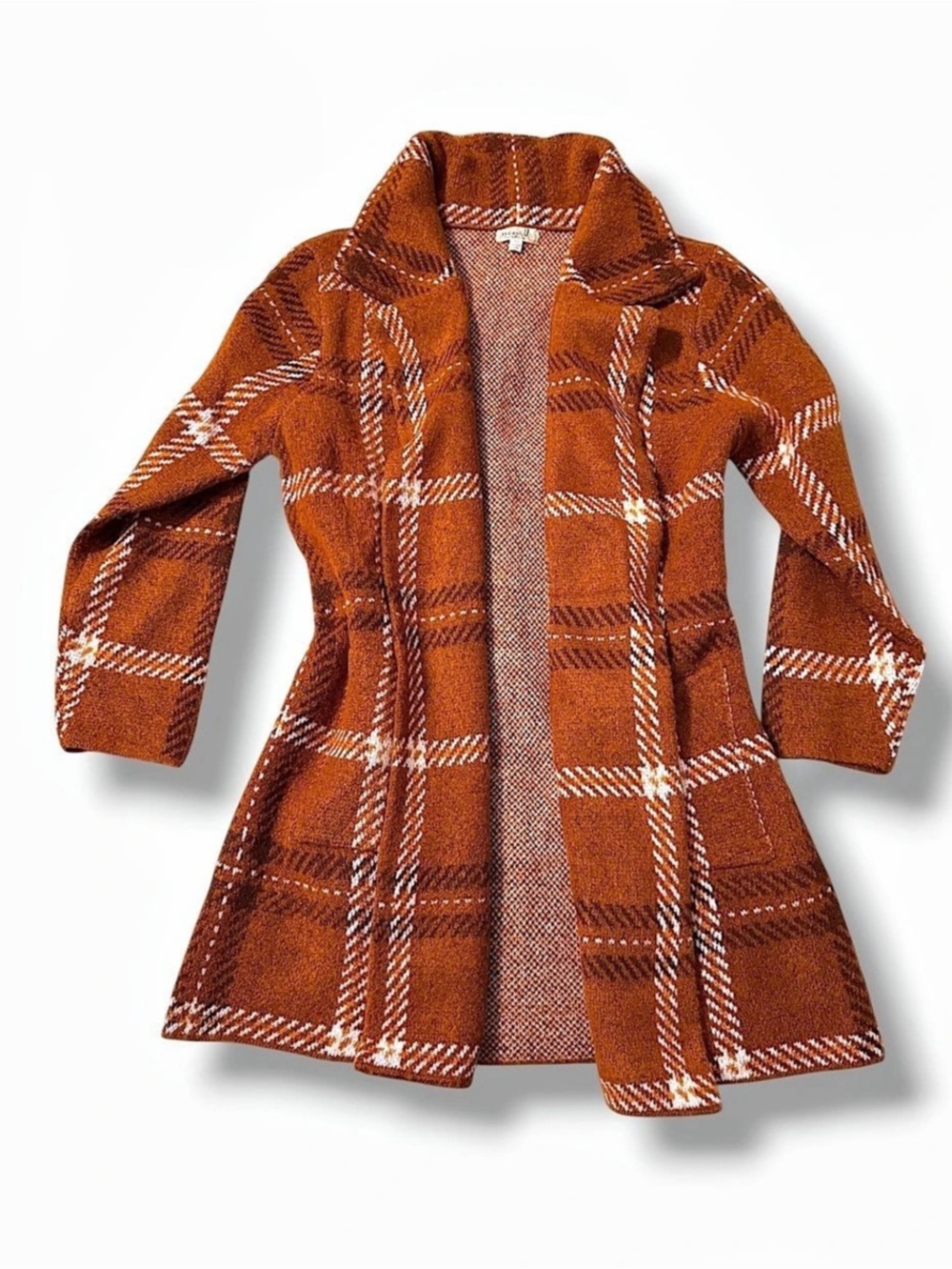 Rust Plaid Sweater Coatigan Longline Cardigan Fall XL NWOT